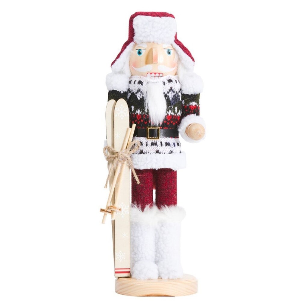 Wooden Christmas Nutcracker, 14", WHITE MALE SKIER IN WINTER HAT WITH SKIS, Mar